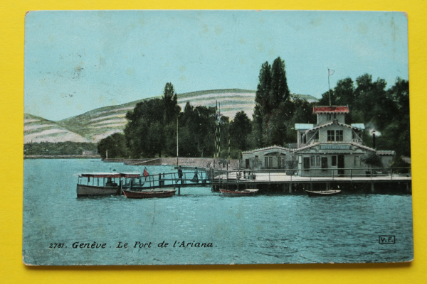 Ansichtskarte AK Genf / Anlegestelle Ariana / 1910 / Restaurant – Boote – Steg